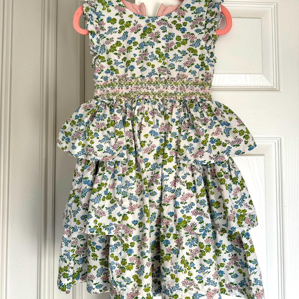 Mini Boden tiered ruffle floral girls sleeveless spring summer dress 4-5Y